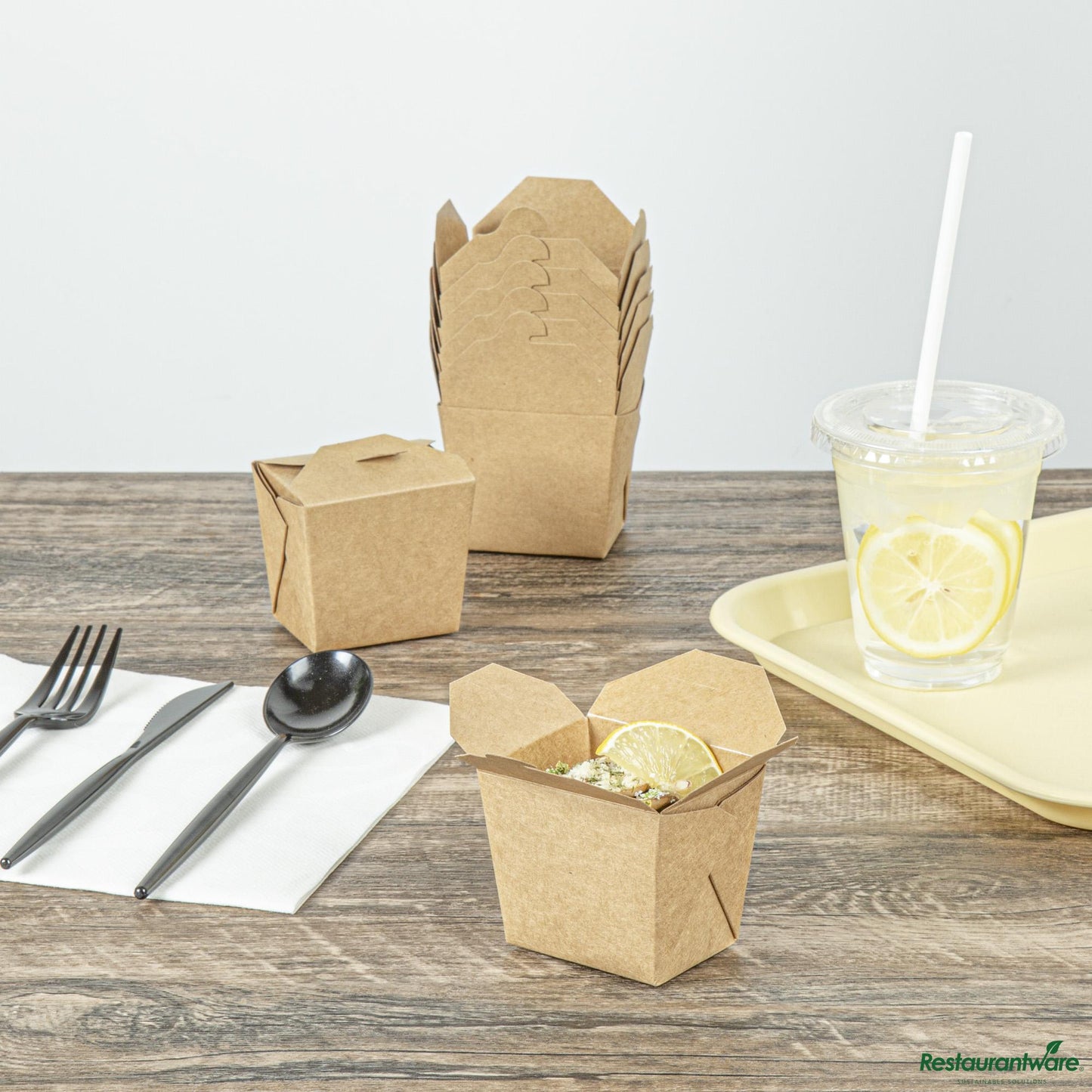 Wholesale Restaurantware Bio Tek 8 Oz Square Kraft Paper Noodle Take Out Container - 2 3/4" X 2 1/4" X 2 1/2"- Bulk