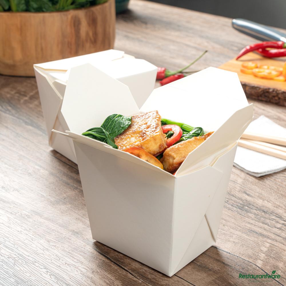Wholesale Restaurantware Bio Tek 16 Oz Square White Paper Noodle Take Out Container - 3 1/2" X 3" X 3 1/4"- Bulk