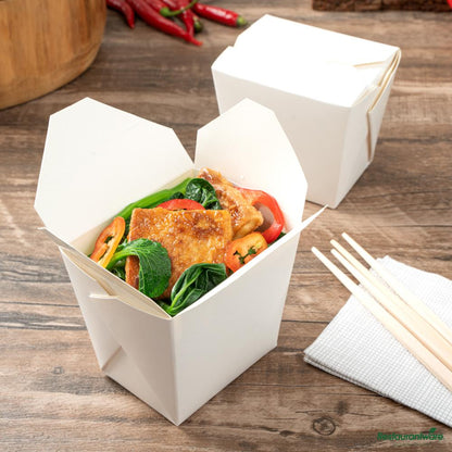 Wholesale Restaurantware Bio Tek 16 Oz Square White Paper Noodle Take Out Container - 3 1/2" X 3" X 3 1/4"- Bulk