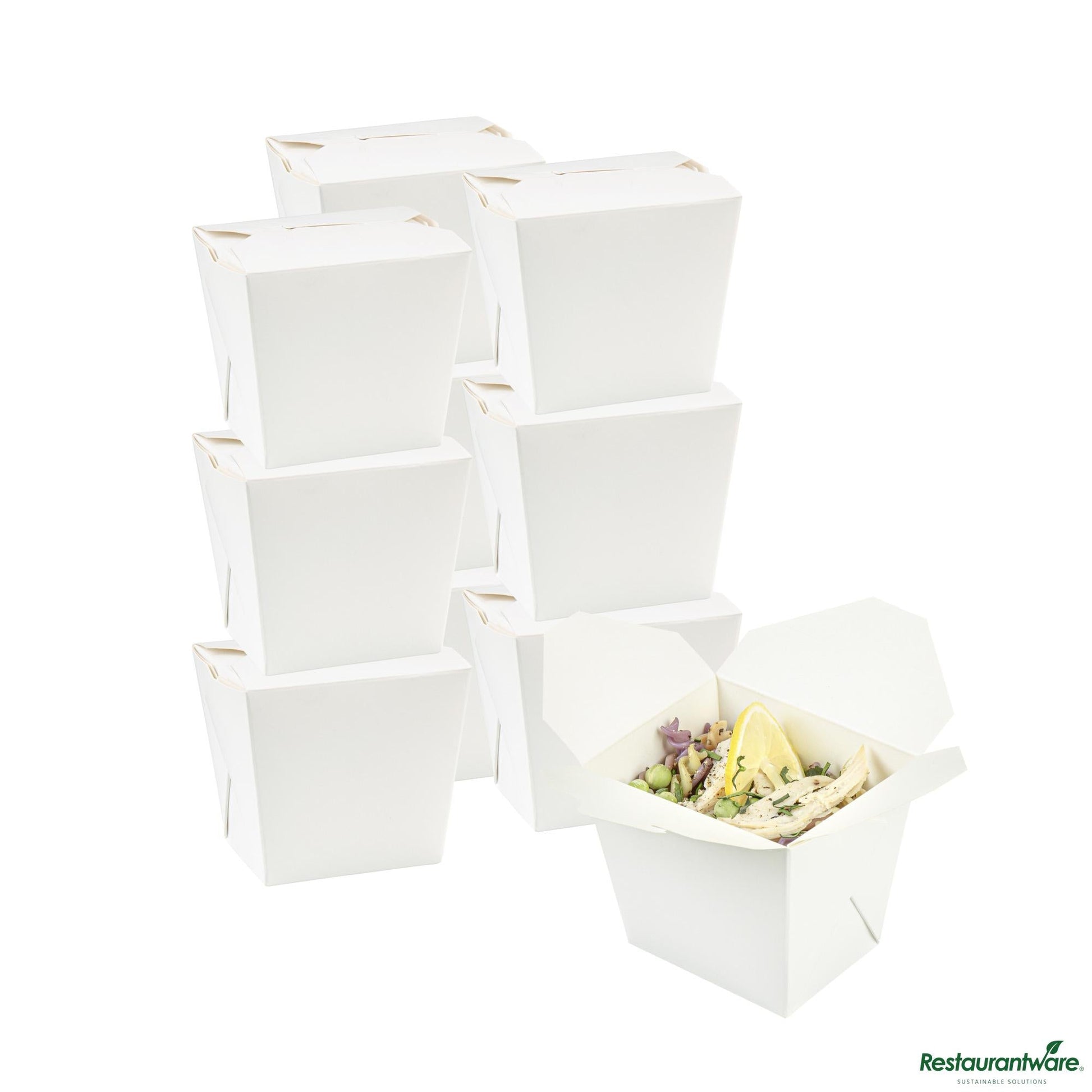 Wholesale Restaurantware Bio Tek 16 Oz Square White Paper Noodle Take Out Container - 3 1/2" X 3" X 3 1/4"- Bulk