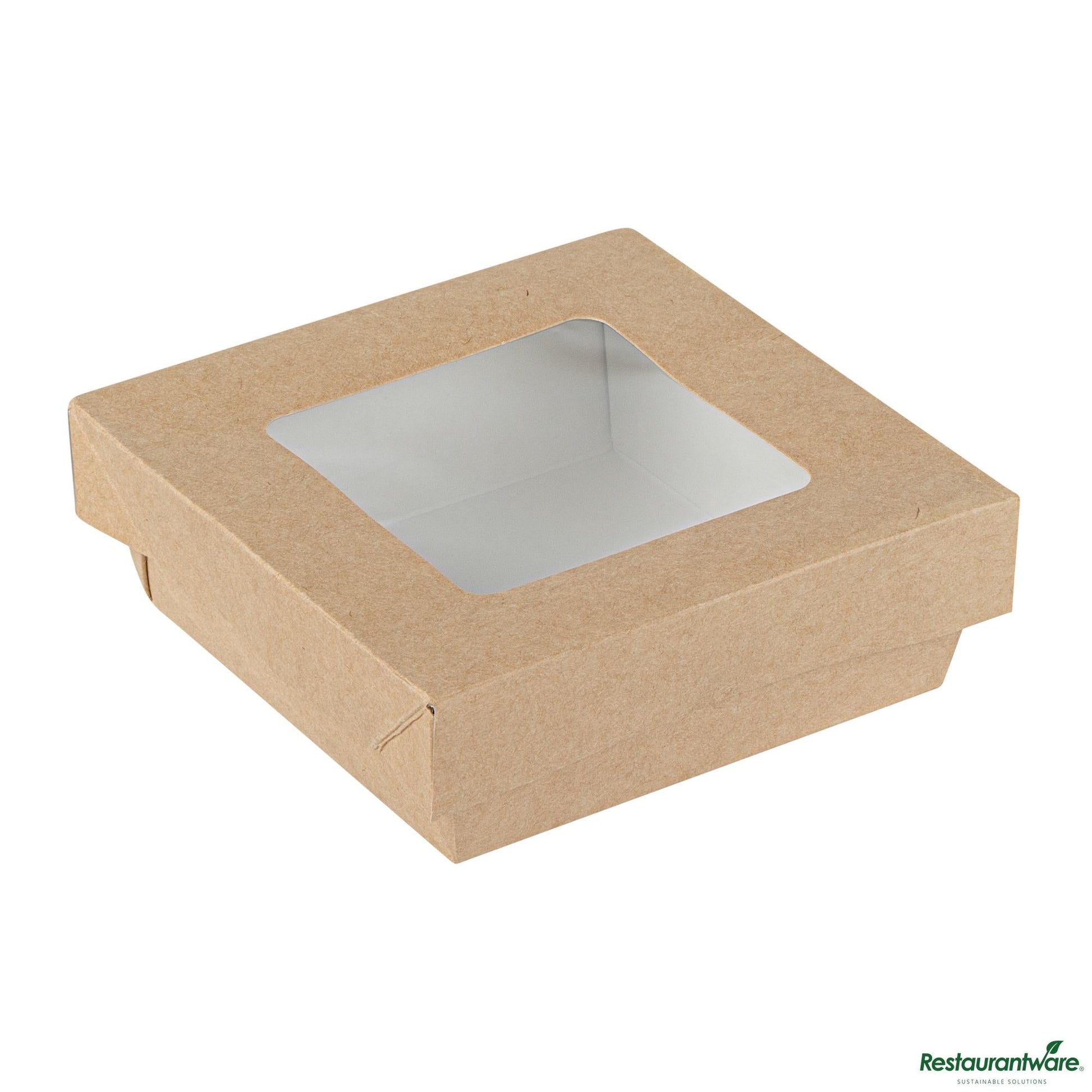 Wholesale Restaurantware Cafe Vision 13 Oz Square Kraft Paper Small Take Out Container - 4 1/2" X 4 1/2" X 1 1/2"- Bulk