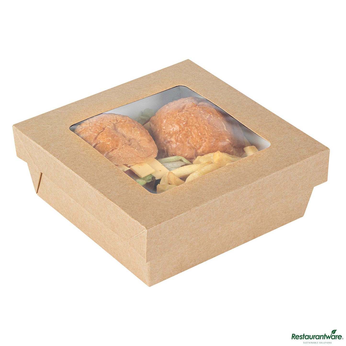 Wholesale Restaurantware Cafe Vision 27 Oz Square Kraft Paper Medium Take Out Container - 5 1/4" X 5 1/4" X 2"- Bulk