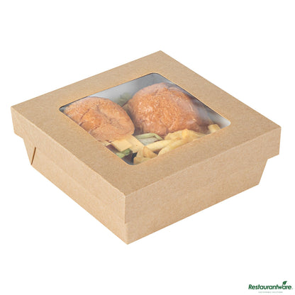 Wholesale Restaurantware Cafe Vision 27 Oz Square Kraft Paper Medium Take Out Container - 5 1/4" X 5 1/4" X 2"- Bulk