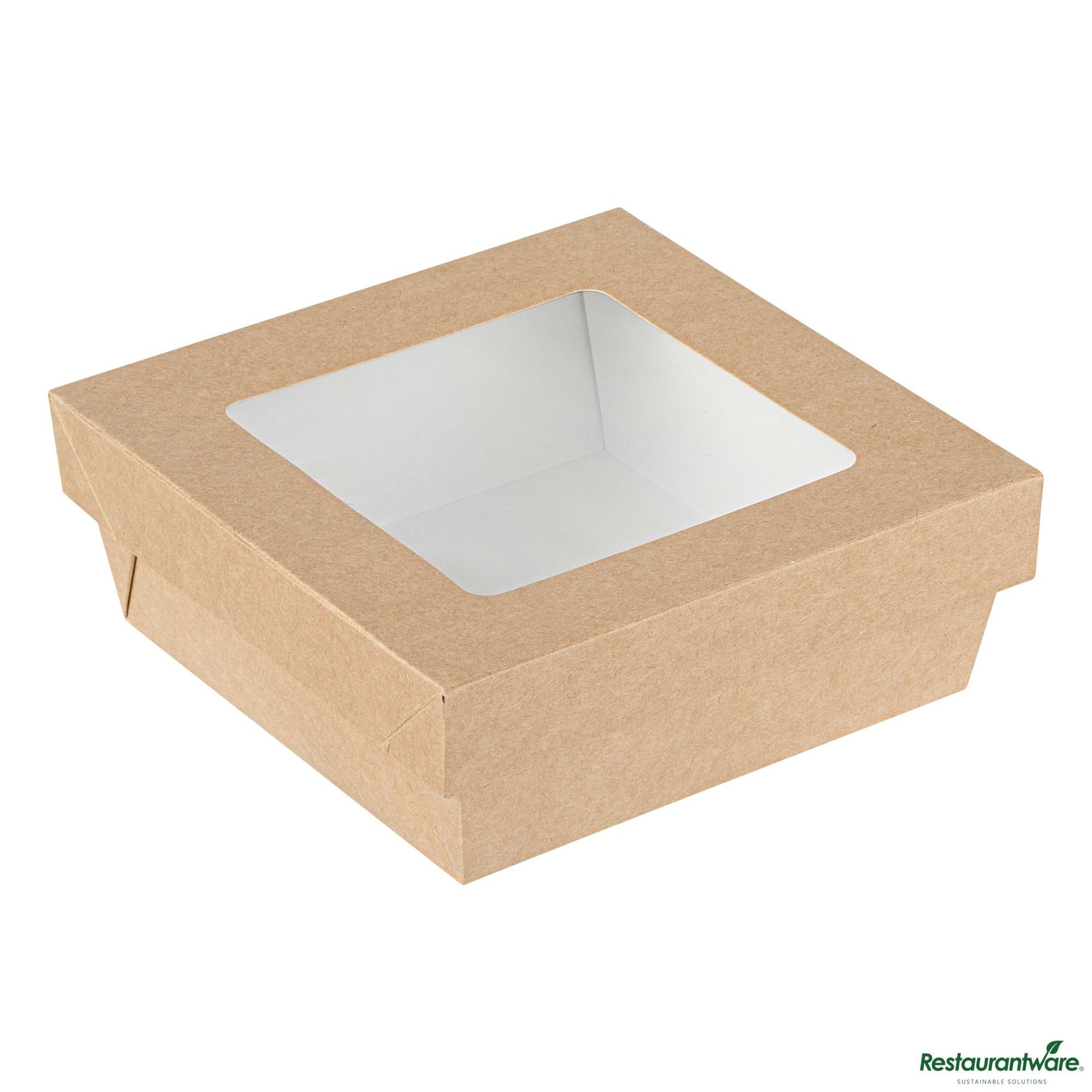 Wholesale Restaurantware Cafe Vision 27 Oz Square Kraft Paper Medium Take Out Container - 5 1/4" X 5 1/4" X 2"- Bulk