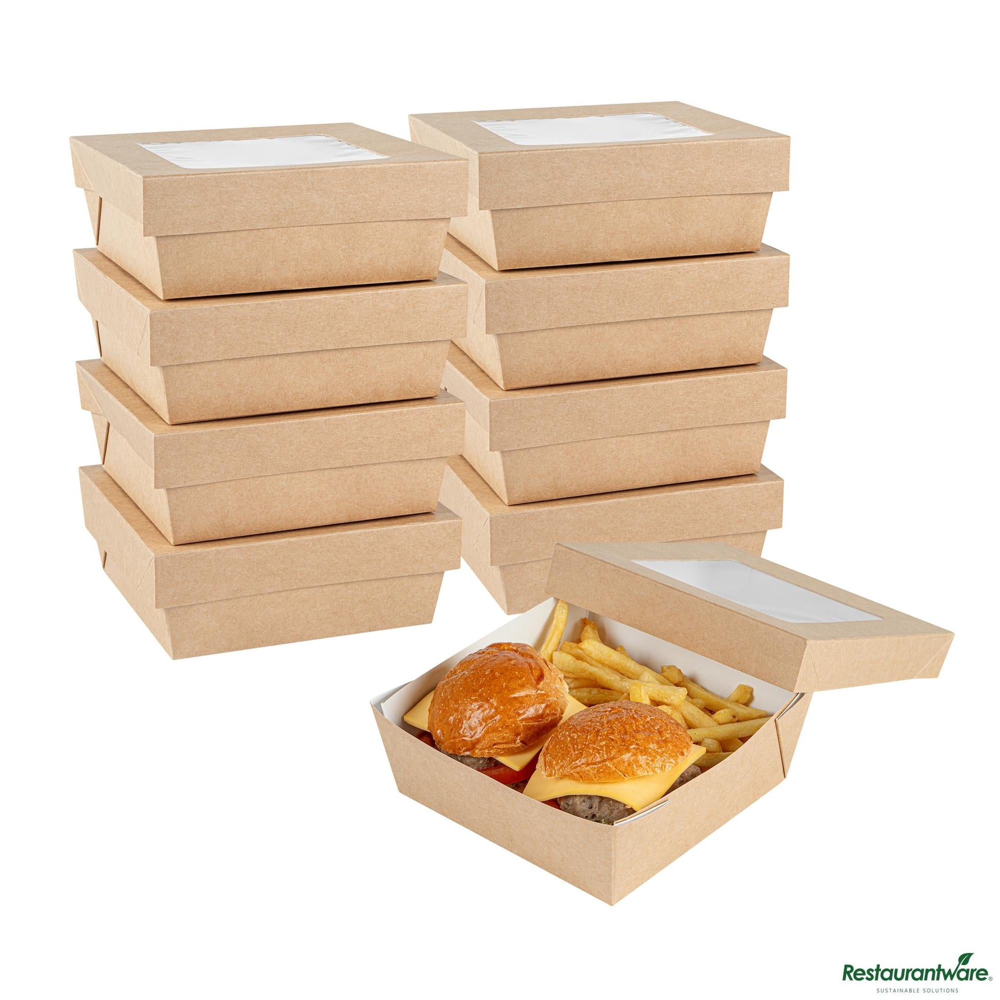 Wholesale Restaurantware Cafe Vision 27 Oz Square Kraft Paper Medium Take Out Container - 5 1/4" X 5 1/4" X 2"- Bulk