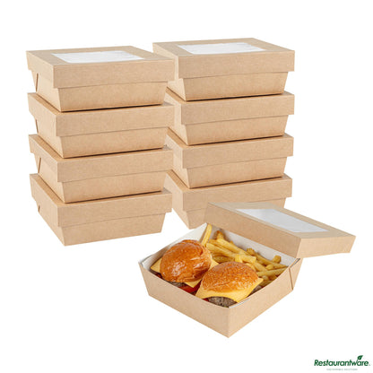 Wholesale Restaurantware Cafe Vision 27 Oz Square Kraft Paper Medium Take Out Container - 5 1/4" X 5 1/4" X 2"- Bulk