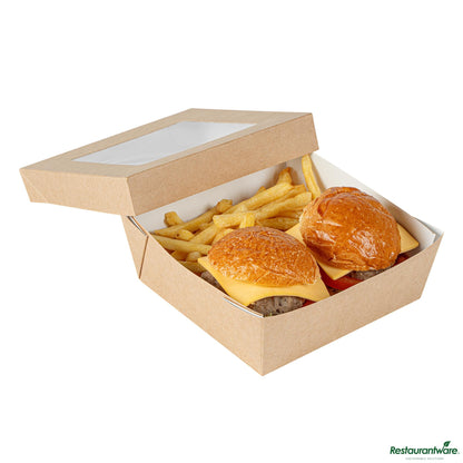 Wholesale Restaurantware Cafe Vision 27 Oz Square Kraft Paper Medium Take Out Container - 5 1/4" X 5 1/4" X 2"- Bulk