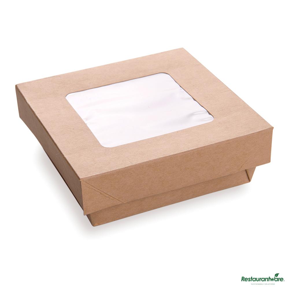 Wholesale Restaurantware Cafe Vision 34 Oz Square Kraft Paper Large Take Out Container - 6" X 6" X 2"- Bulk