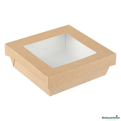 Wholesale Restaurantware Cafe Vision 34 Oz Square Kraft Paper Large Take Out Container - 6" X 6" X 2"- Bulk