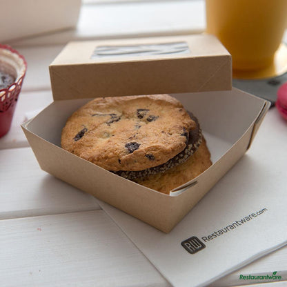 Wholesale Restaurantware Cafe Vision 34 Oz Square Kraft Paper Large Take Out Container - 6" X 6" X 2"- Bulk