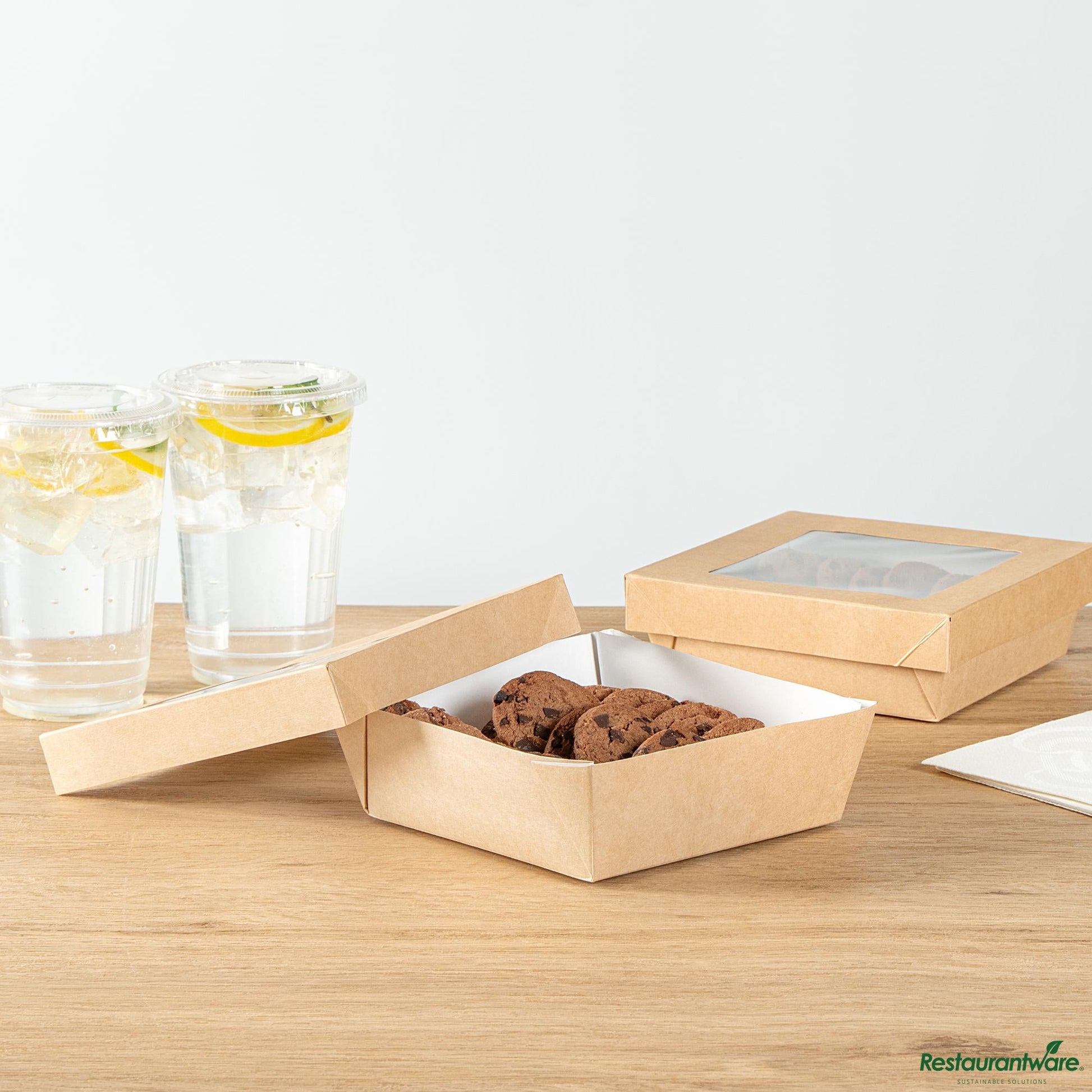 Wholesale Restaurantware Cafe Vision 34 Oz Square Kraft Paper Large Take Out Container - 6" X 6" X 2"- Bulk