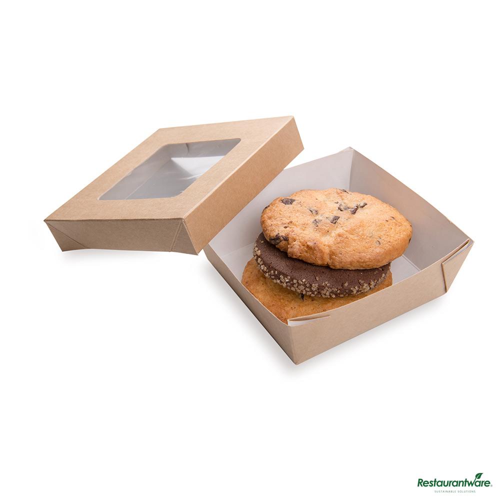 Wholesale Restaurantware Cafe Vision 34 Oz Square Kraft Paper Large Take Out Container - 6" X 6" X 2"- Bulk