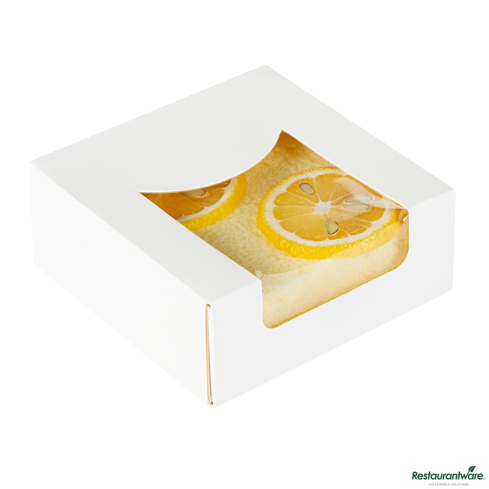 Wholesale Restaurantware Cafe Vision 11 Oz Square White Paper Small Take Out Container - 4" X 4" X 1 1/2"- Bulk