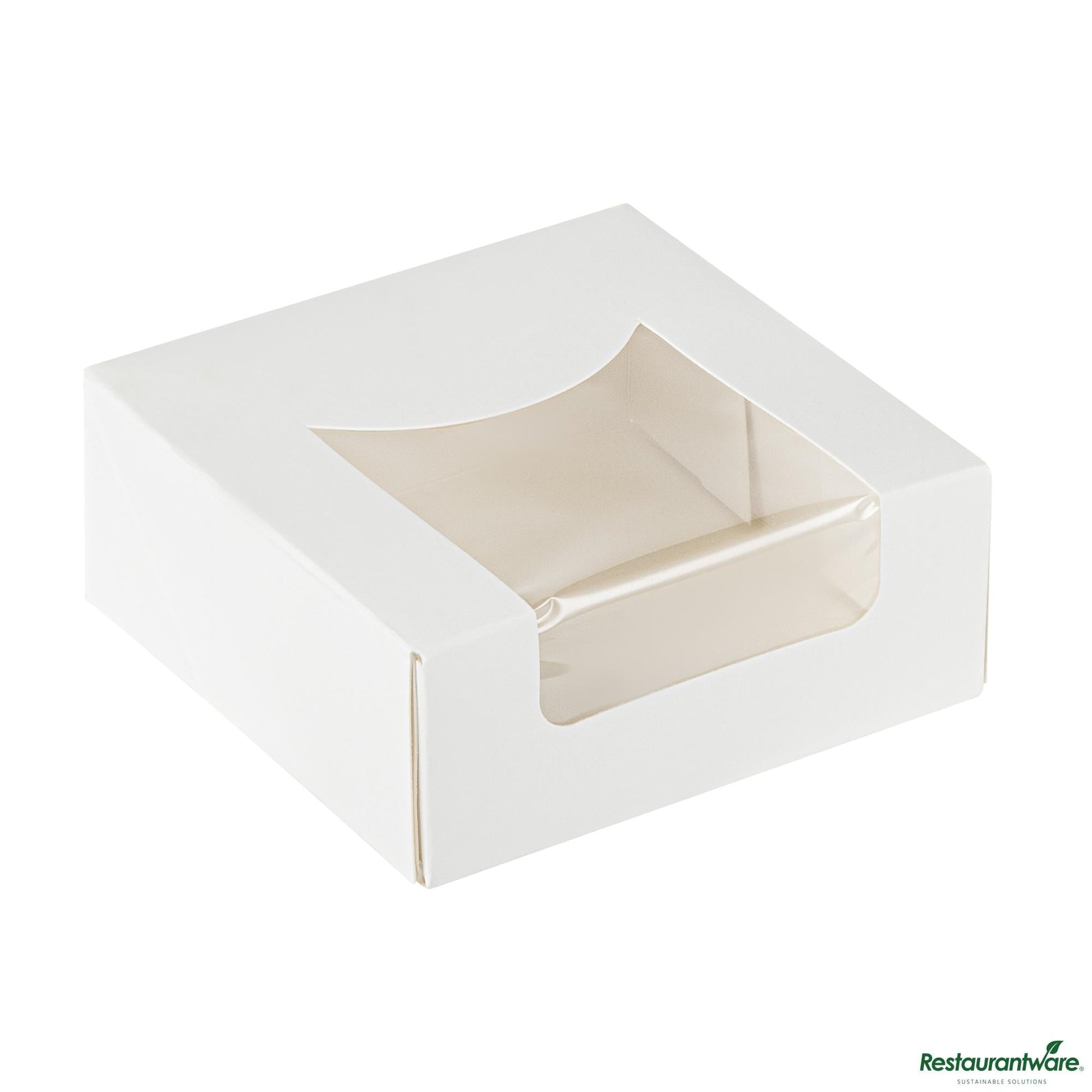 Wholesale Restaurantware Cafe Vision 11 Oz Square White Paper Small Take Out Container - 4" X 4" X 1 1/2"- Bulk