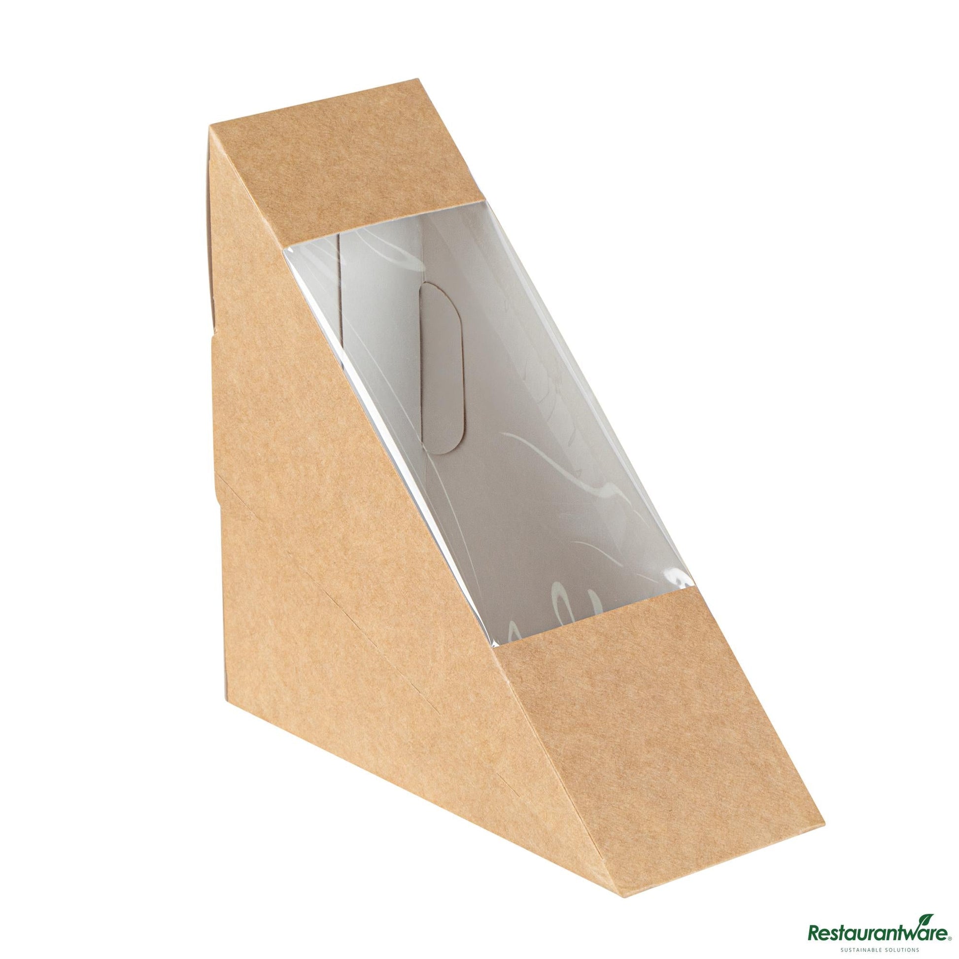 Wholesale Restaurantware Cafe Vision Triangle Kraft Paper Small Sandwich Box - 4 3/4" X 4 3/4" X 2"- Bulk