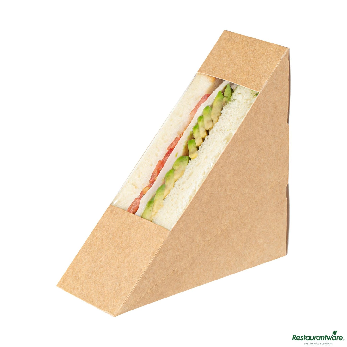 Wholesale Restaurantware Cafe Vision Triangle Kraft Paper Small Sandwich Box - 4 3/4" X 4 3/4" X 2"- Bulk