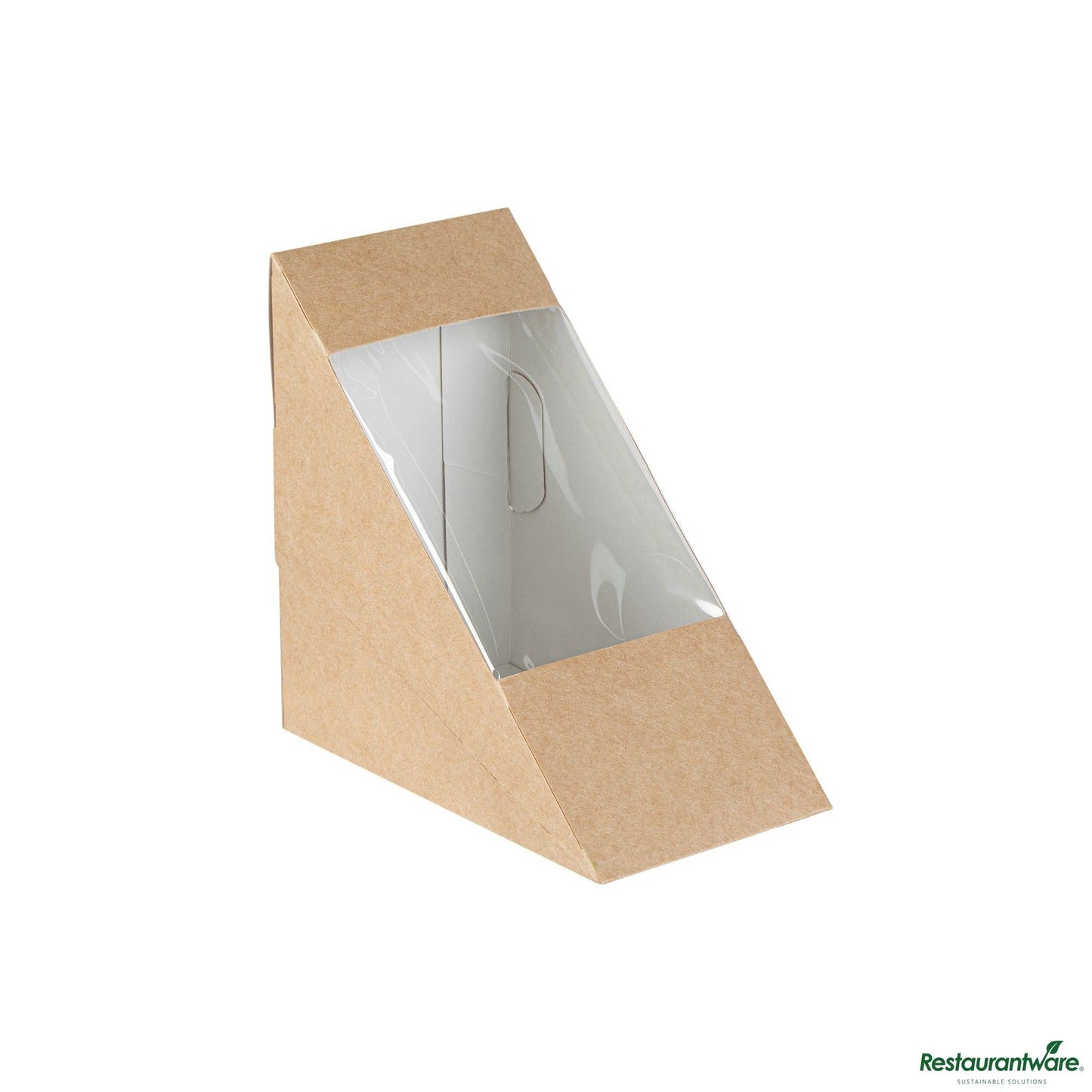 Wholesale Restaurantware Cafe Vision Triangle Kraft Paper Medium Sandwich Box - 4 3/4" X 4 3/4" X 2 3/4"- Bulk