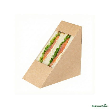 Wholesale Restaurantware Cafe Vision Triangle Kraft Paper Medium Sandwich Box - 4 3/4" X 4 3/4" X 2 3/4"- Bulk