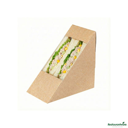 Wholesale Restaurantware Cafe Vision Triangle Kraft Paper Medium Sandwich Box - 4 3/4" X 4 3/4" X 2 3/4"- Bulk