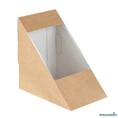 Wholesale Restaurantware Cafe Vision Triangle Kraft Paper Large Sandwich Box - 4 3/4" X 4 3/4" X 3 1/4"- Bulk