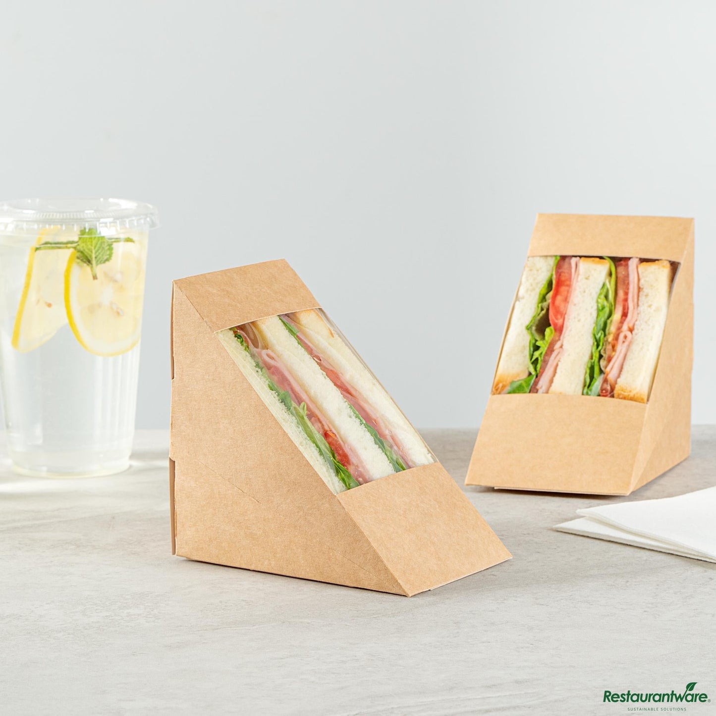 Wholesale Restaurantware Cafe Vision Triangle Kraft Paper Large Sandwich Box - 4 3/4" X 4 3/4" X 3 1/4"- Bulk