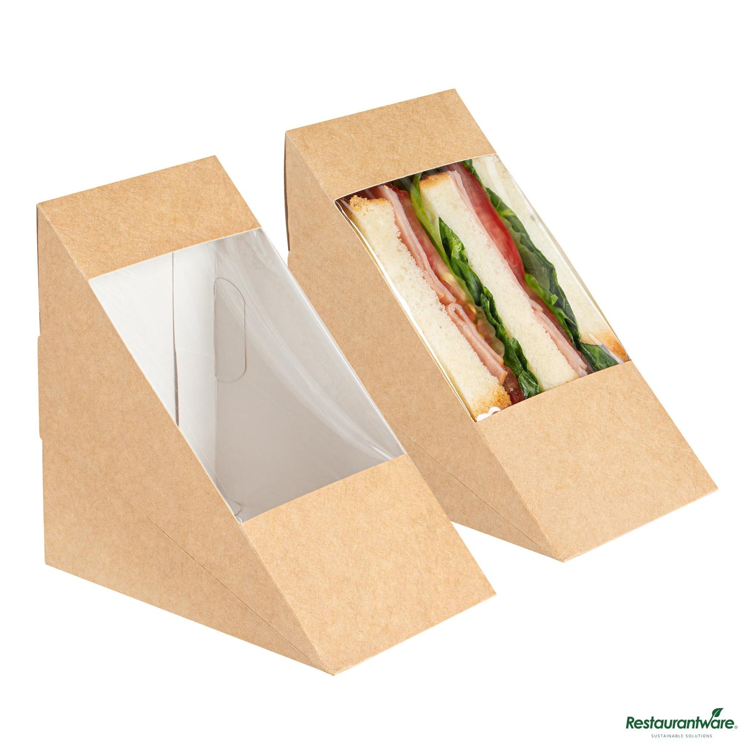 Wholesale Restaurantware Cafe Vision Triangle Kraft Paper Large Sandwich Box - 4 3/4" X 4 3/4" X 3 1/4"- Bulk