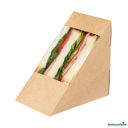 Wholesale Restaurantware Cafe Vision Triangle Kraft Paper Large Sandwich Box - 4 3/4" X 4 3/4" X 3 1/4"- Bulk