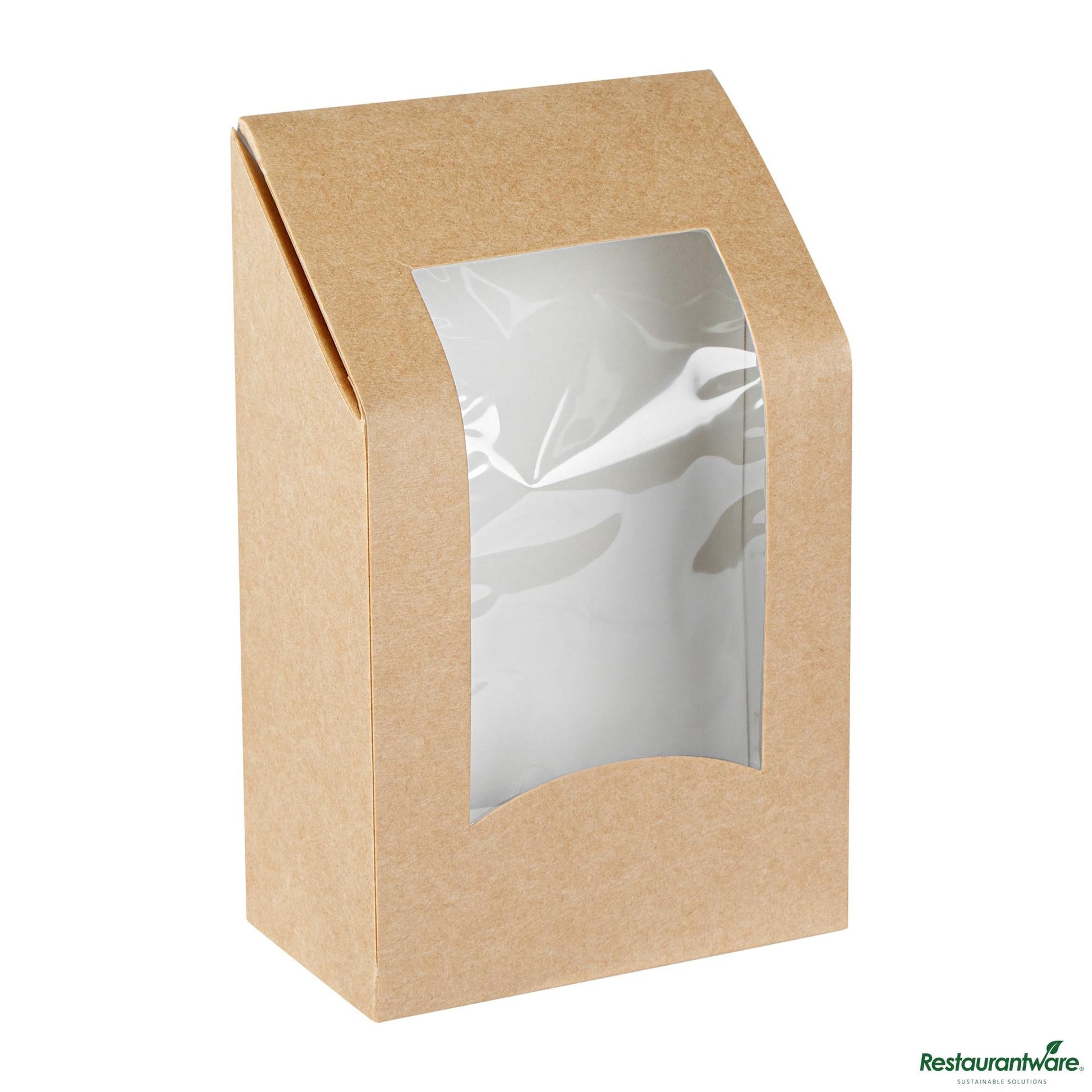 Wholesale Restaurantware Cafe Vision Rectangle Kraft Paper Sandwich / Wrap Take Out Container - Angle Cut - 6" X 3 3/4" X 2"- Bulk
