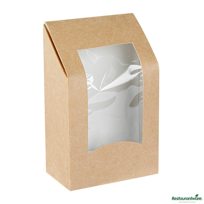 Wholesale Restaurantware Cafe Vision Rectangle Kraft Paper Sandwich / Wrap Take Out Container - Angle Cut - 6" X 3 3/4" X 2"- Bulk