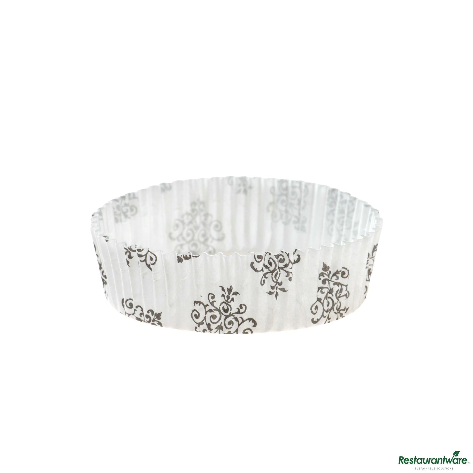Wholesale Restaurantware Panificio 4 Oz Round Vintage Floral Paper Baking Cup - Ridged - 3 1/2" X 3 1/2" X 1"- Bulk