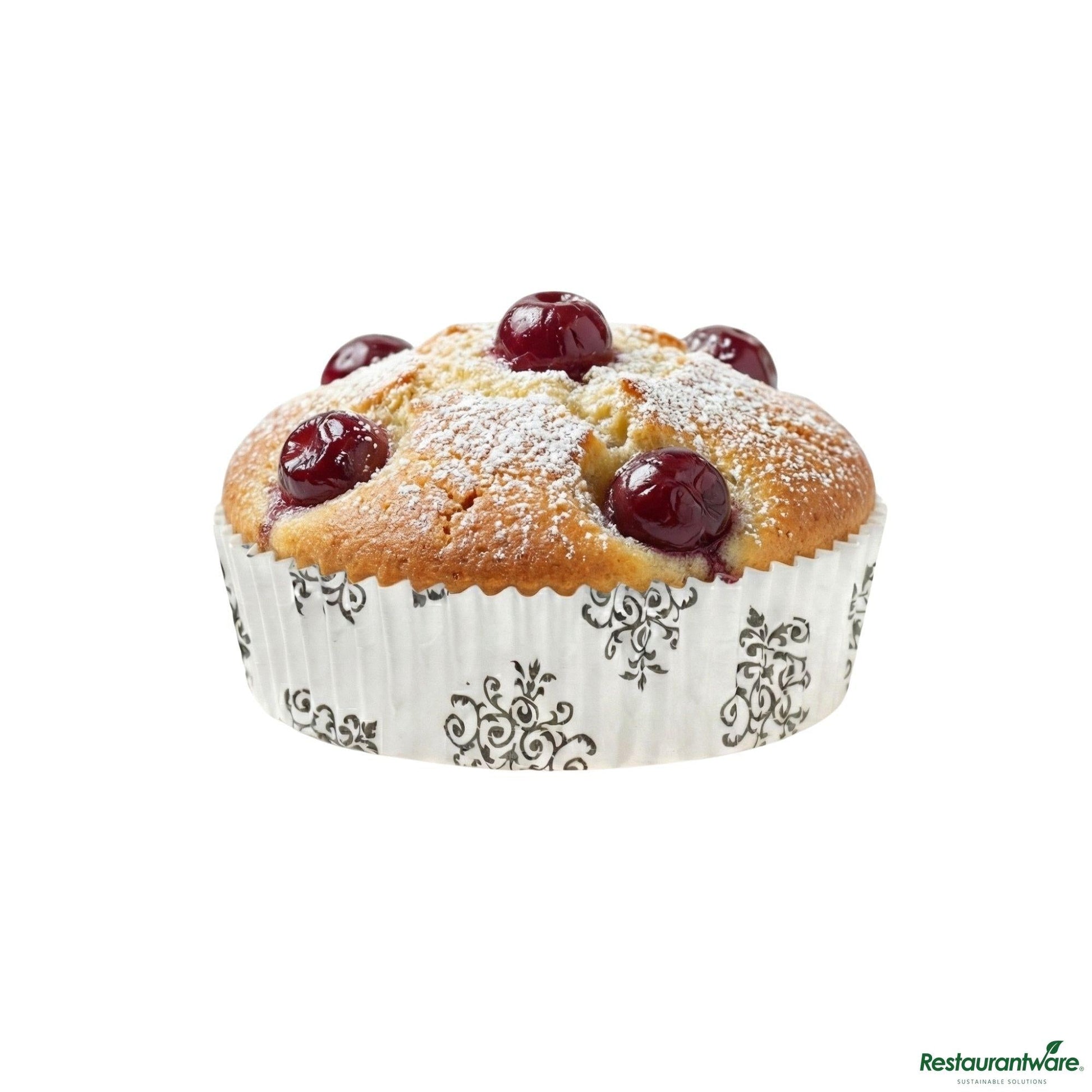 Wholesale Restaurantware Panificio 4 Oz Round Vintage Floral Paper Baking Cup - Ridged - 3 1/2" X 3 1/2" X 1"- Bulk