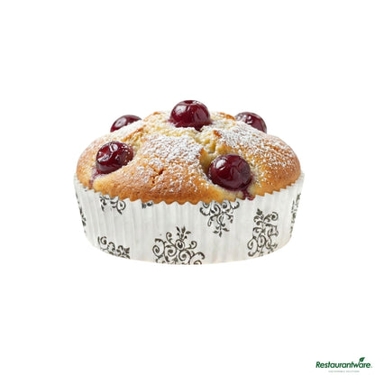 Wholesale Restaurantware Panificio 4 Oz Round Vintage Floral Paper Baking Cup - Ridged - 3 1/2" X 3 1/2" X 1"- Bulk