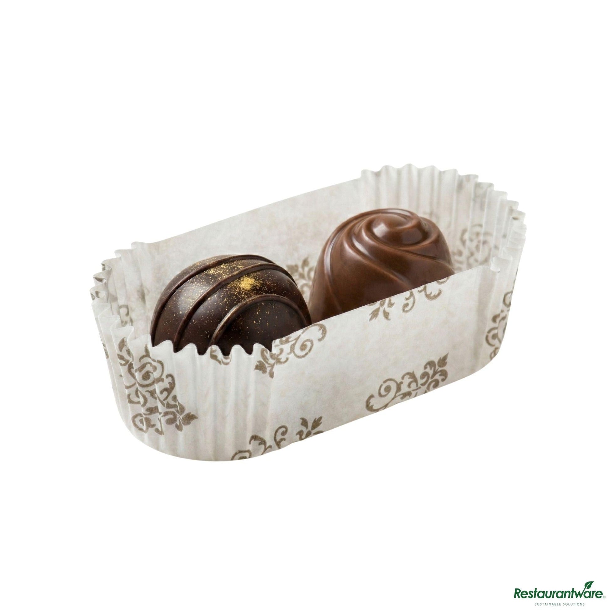 Wholesale Restaurantware Panificio 1 Oz Elliptical Vintage Floral Paper Regular Baking Cup - Ridged - 3 1/2" X 1 1/2" X 1"- Bulk