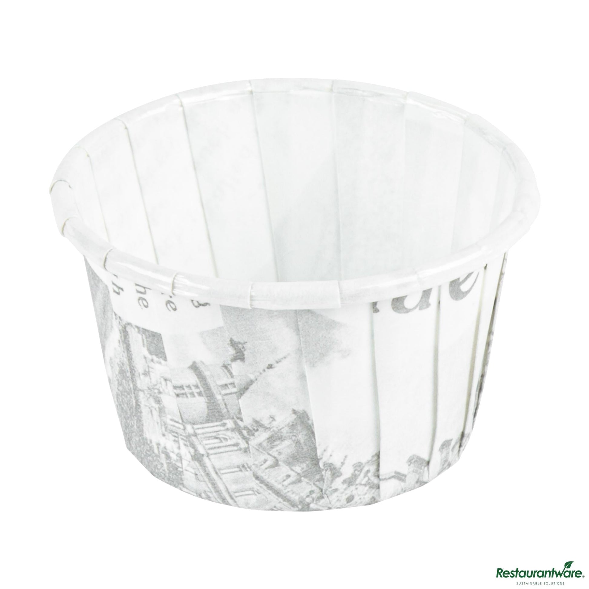 Wholesale Restaurantware Panificio 1 Oz Round Newsprint Paper Small Baking Cup - Pleated - 2" X 2" X 1 1/4"- Bulk