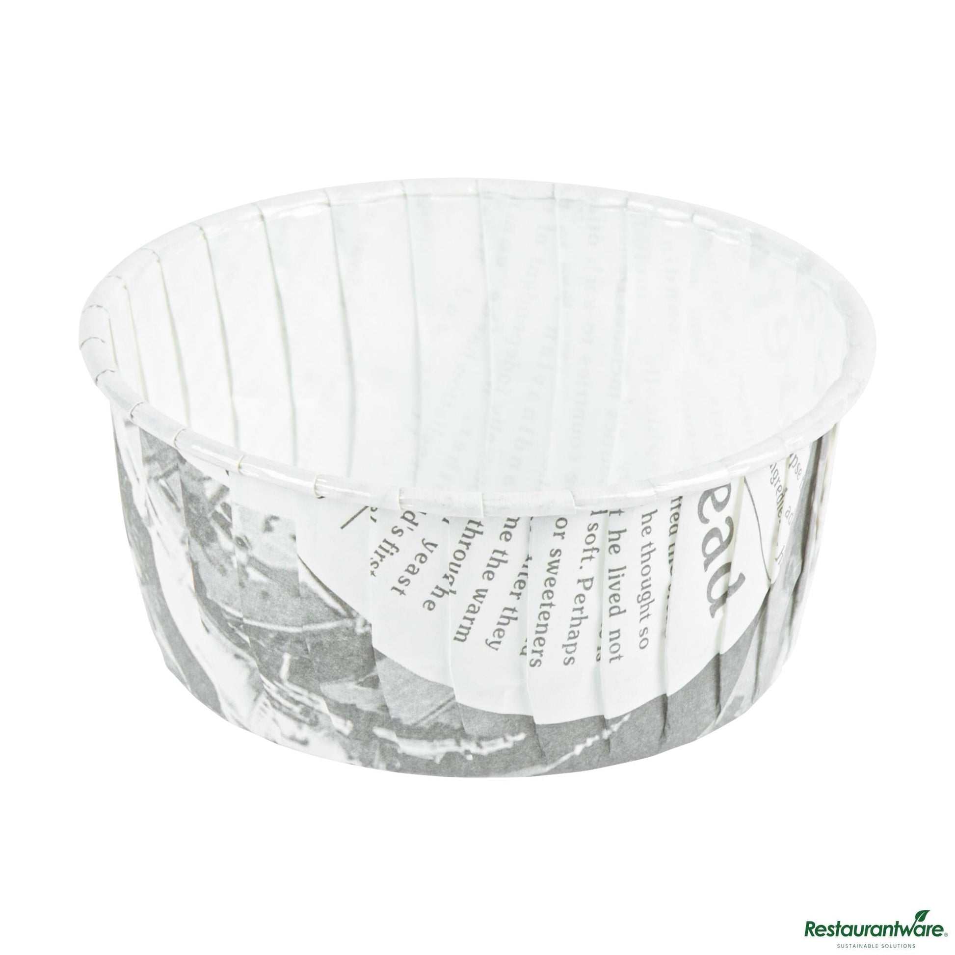 Wholesale Restaurantware Panificio 5 Oz Round Newsprint Paper Large Baking Cup - Pleated - 3 3/4" X 3 3/4" X 1 1/2"- Bulk
