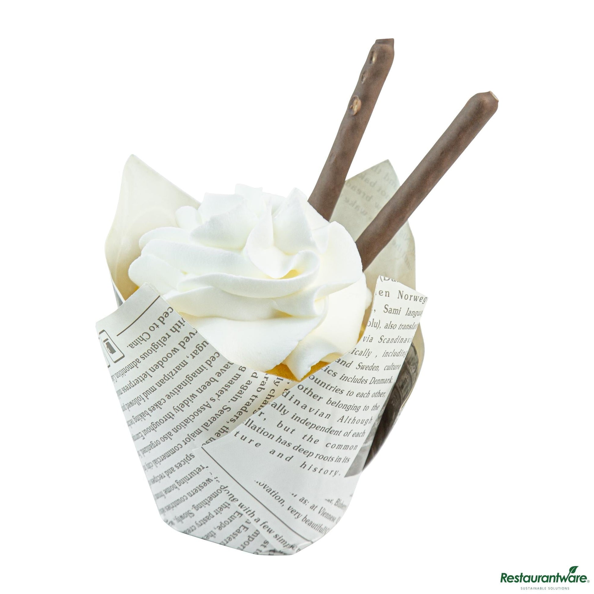 Wholesale Restaurantware Panificio 2 Oz Petal Newsprint Paper Tall Baking Cup - 3 1/4" X 3 1/4" X 3 1/4"- Bulk