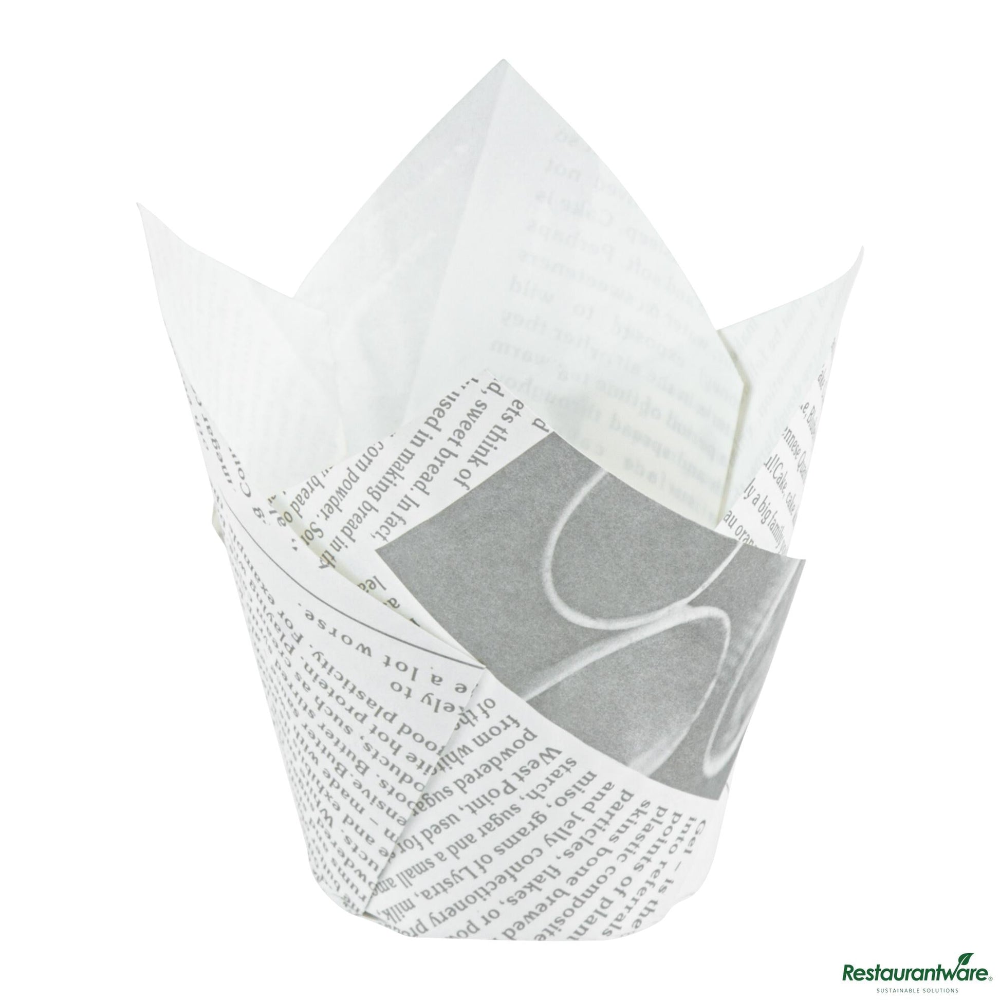 Wholesale Restaurantware Panificio 2 Oz Petal Newsprint Paper Tall Baking Cup - 3 1/4" X 3 1/4" X 3 1/4"- Bulk