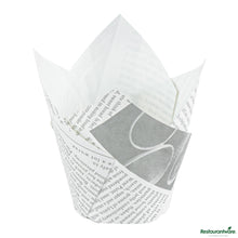 Wholesale Restaurantware Panificio 2 Oz Petal Newsprint Paper Tall Baking Cup - 3 1/4" X 3 1/4" X 3 1/4"- Bulk
