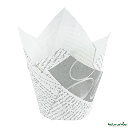 Wholesale Restaurantware Panificio 2 Oz Petal Newsprint Paper Tall Baking Cup - 3 1/4" X 3 1/4" X 3 1/4"- Bulk