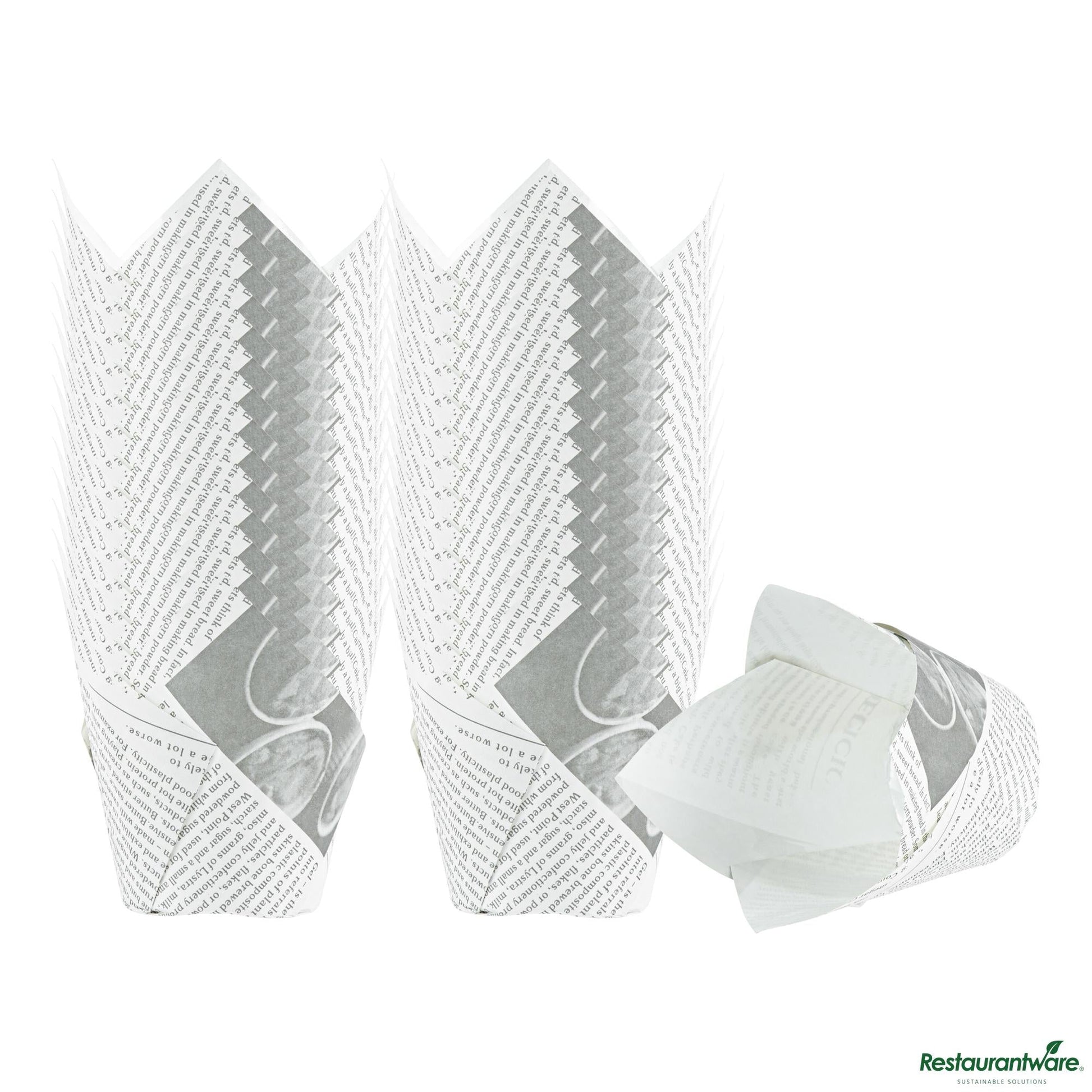 Wholesale Restaurantware Panificio 2 Oz Petal Newsprint Paper Tall Baking Cup - 3 1/4" X 3 1/4" X 3 1/4"- Bulk