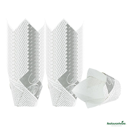 Wholesale Restaurantware Panificio 2 Oz Petal Newsprint Paper Tall Baking Cup - 3 1/4" X 3 1/4" X 3 1/4"- Bulk