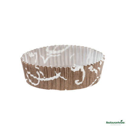 Wholesale Restaurantware Panificio 4 Oz Round Chocolate Wisp Paper Baking Cup - Ridged - 3 1/2" X 3 1/2" X 1"- Bulk