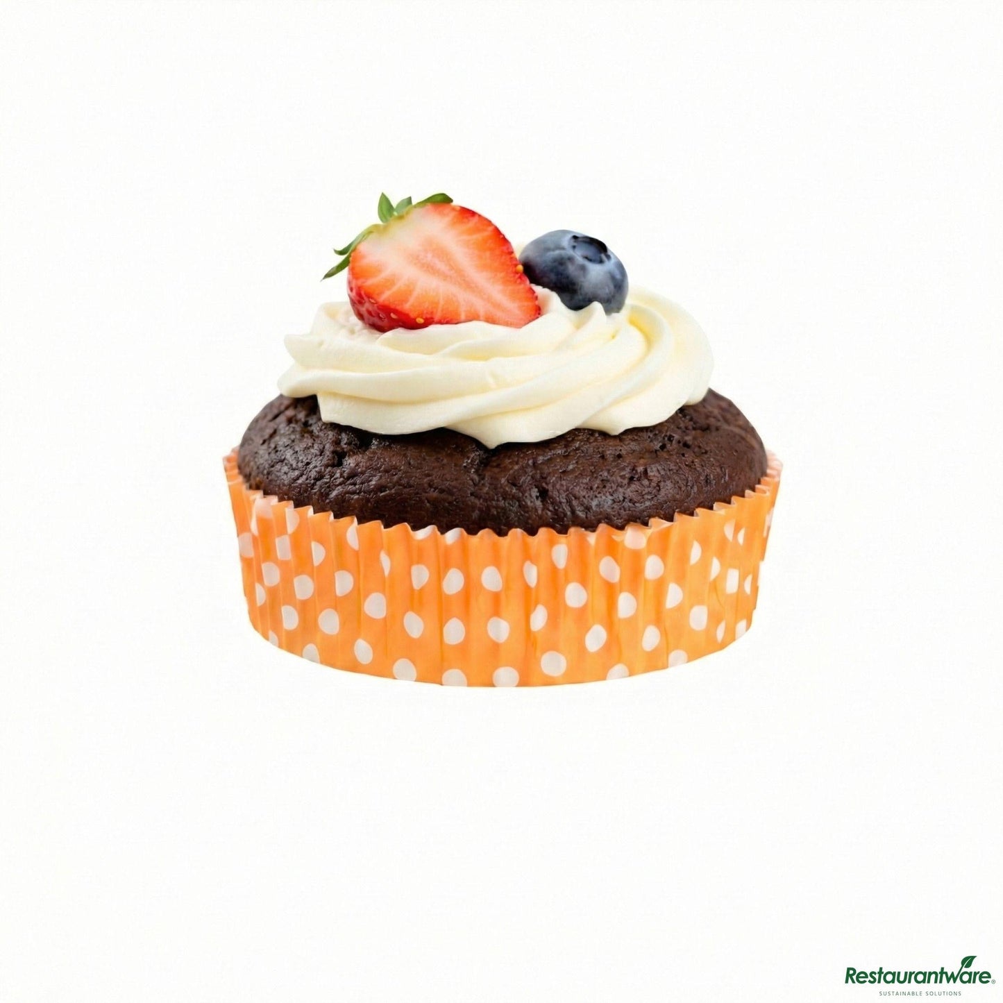 Restaurantware Panificio 4 Oz Round Polka-Dotted Hot Orange Paper Baking Cup - Ridged - 3 1/2" X 3 1/2" X 1"
