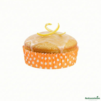 Restaurantware Panificio 4 Oz Round Polka-Dotted Hot Orange Paper Baking Cup - Ridged - 3 1/2" X 3 1/2" X 1"