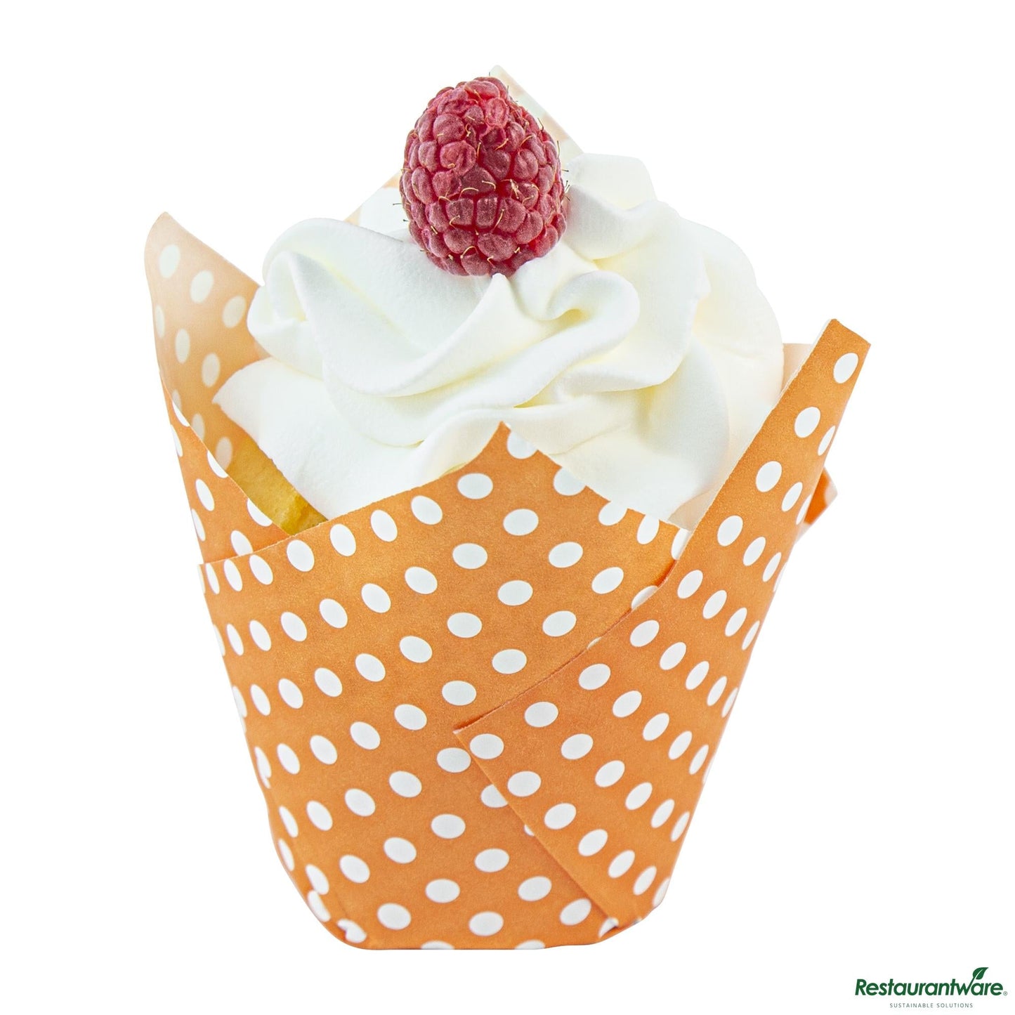 Wholesale Restaurantware Panificio 2 Oz Petal Polka-Dotted Hot Orange Paper Tall Baking Cup - 3 1/4" X 3 1/4" X 3 1/2"- Bulk