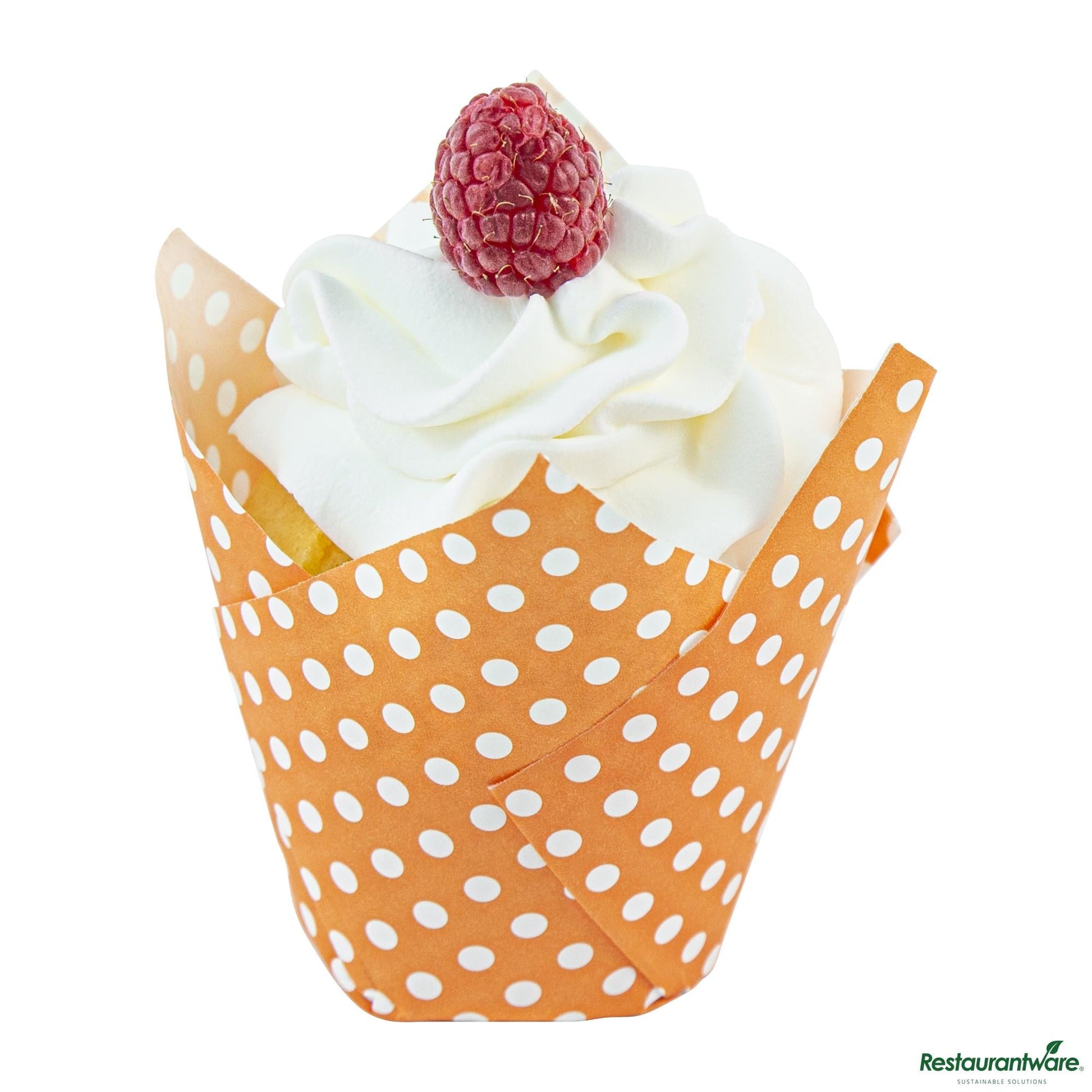Wholesale Restaurantware Panificio 2 Oz Petal Polka-Dotted Hot Orange Paper Tall Baking Cup - 3 1/4" X 3 1/4" X 3 1/2"- Bulk