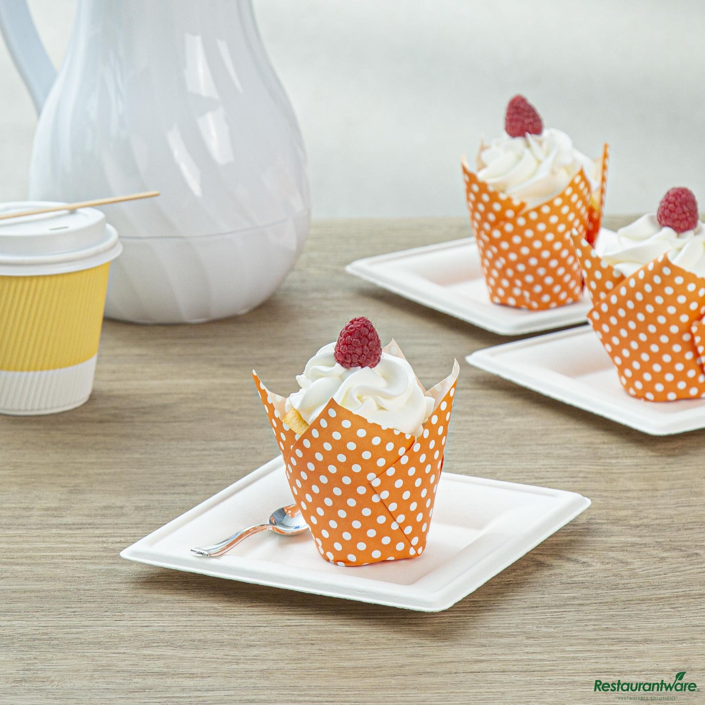 Wholesale Restaurantware Panificio 2 Oz Petal Polka-Dotted Hot Orange Paper Tall Baking Cup - 3 1/4" X 3 1/4" X 3 1/2"- Bulk
