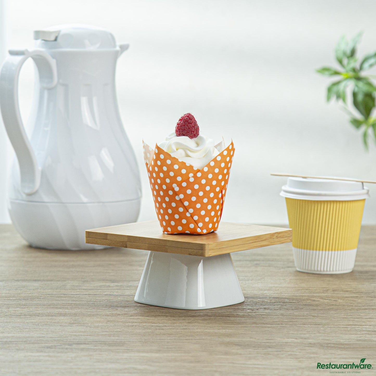 Wholesale Restaurantware Panificio 2 Oz Petal Polka-Dotted Hot Orange Paper Tall Baking Cup - 3 1/4" X 3 1/4" X 3 1/2"- Bulk