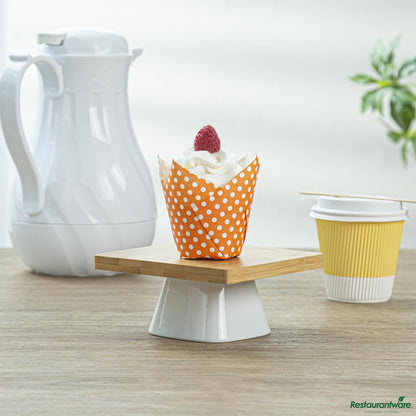 Wholesale Restaurantware Panificio 2 Oz Petal Polka-Dotted Hot Orange Paper Tall Baking Cup - 3 1/4" X 3 1/4" X 3 1/2"- Bulk