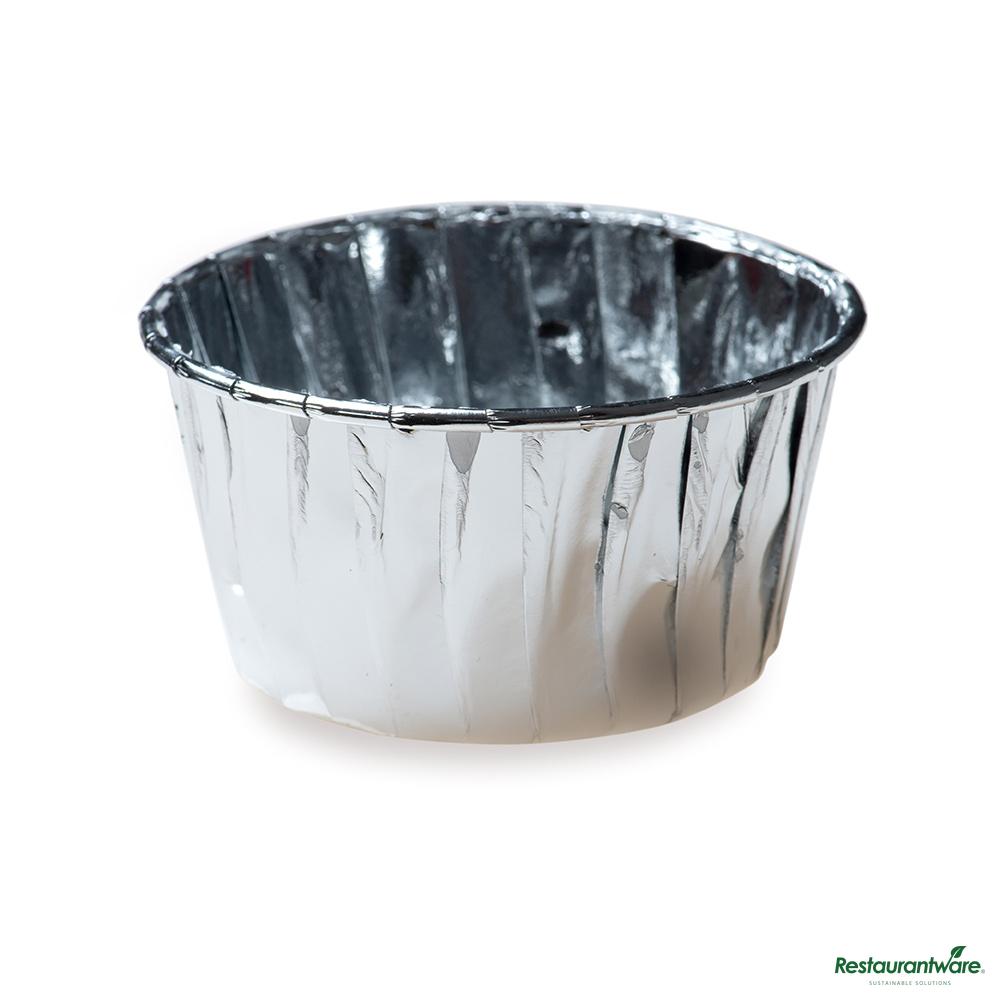 Wholesale Restaurantware 5.5 Oz Round Metallic Silver Paper Large Baking Cup - Pleated - 3" X 3" X 1 1/2"- Bulk
